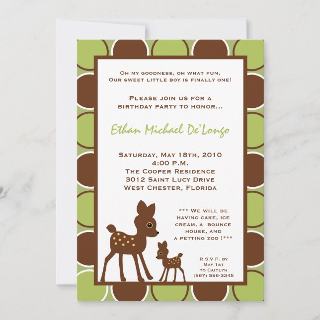 5x7 Forrest Mum Baby Deer Birthday Part Invitation (Front)