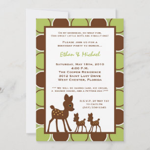 5x7 Forrest Mum TWIN Baby Birthday Part Invitation