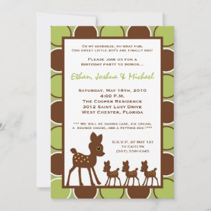 5x7 Forrest TRIPLET Baby Birthday Part Invitation