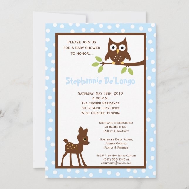 5x7 Forrest Woodland Animal Baby Shower Invitation (Front)