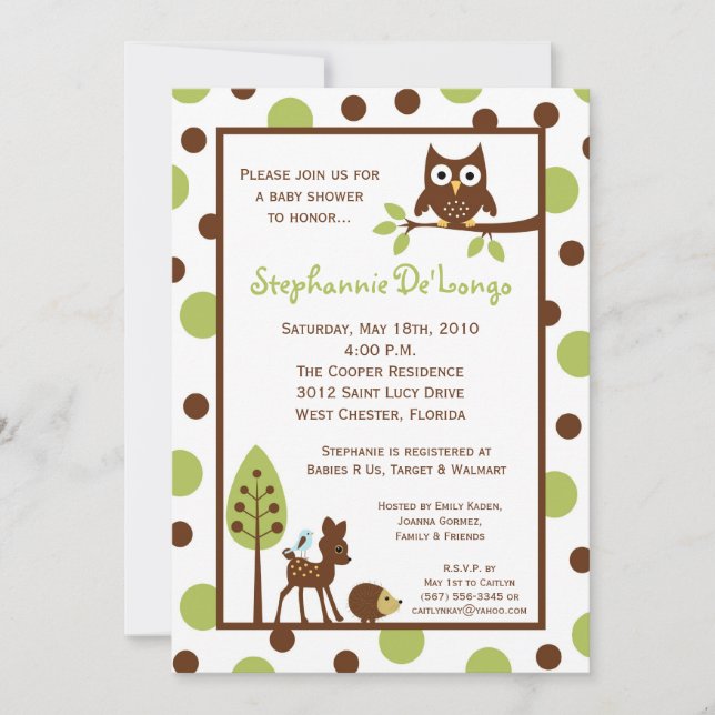 5x7 Forrest Woodland Animal Baby Shower Invitation (Front)
