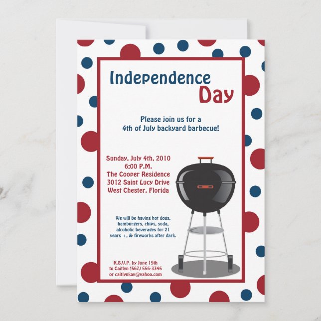 5x7 Fourth 4th of July Party Barbecue Invitation (Front)