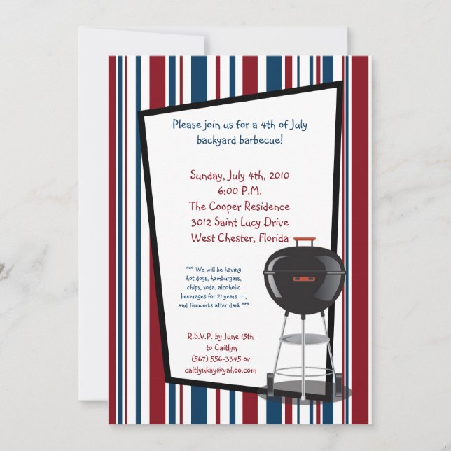 5x7 Fourth 4th of July Party Barbecue Invitation (Front)