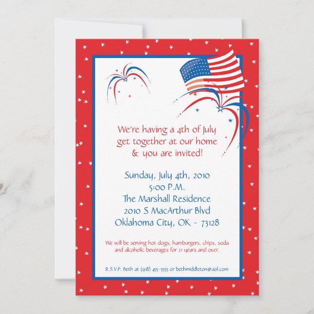 5x7 Fourth 4th of July Party Barbecue Invitation (Front)