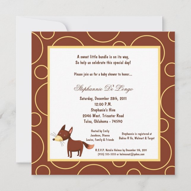 5x7 Fox Pok-a-Dot Baby Shower Invitation (Front)