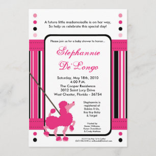5x7 French Pink Poodle Baby Shower Invitation