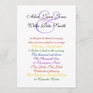 5x7 Gay Wedding Rainbow LGBT Pride Basic Paper Invitation