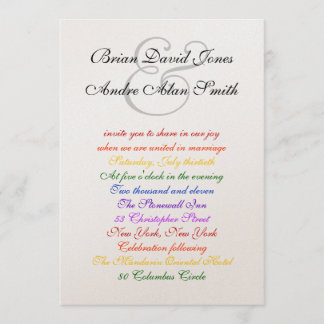 5x7 Gay Wedding Rainbow LGBT Pride Metallic Invitation