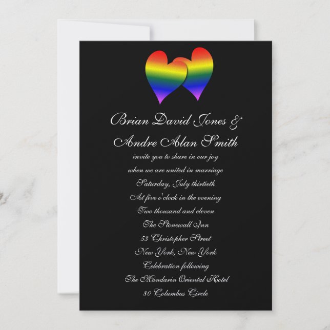 5x7 Gay Wedding Rainbow LGBT Pride Metallic Paper Invitation (Front)