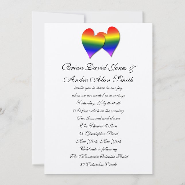 5x7 Gay Wedding Rainbow LGBT PrideTextured Paper Invitation (Front)