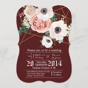 5x7 Geometric Garden Rose Wine Wedding Invitation
