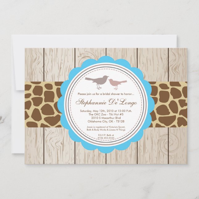 5x7 Giraffe Bird Couple Bridal Shower Invitation (Front)