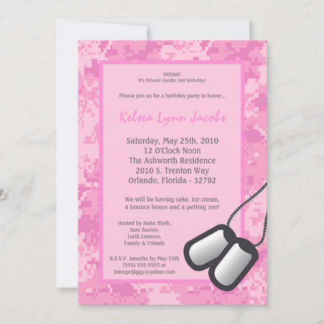 5x7 Girl ARMY Camo ACU Prin Birthday Invitation (Front)
