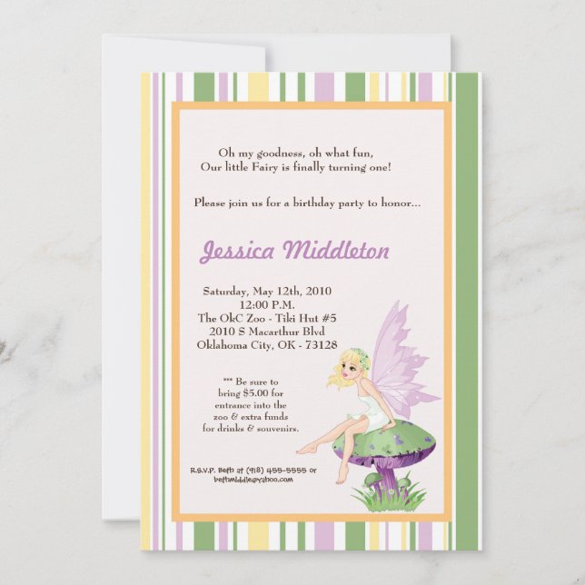 5x7 Girl Fairy Birthday Party Invitation (Front)