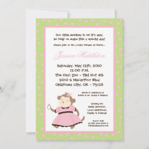 5x7 Girl Monkey with Bottle Baby Shower Invitation