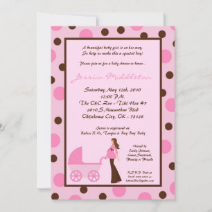 5x7 Girl Pink Mum Carriage Baby Shower Invitation