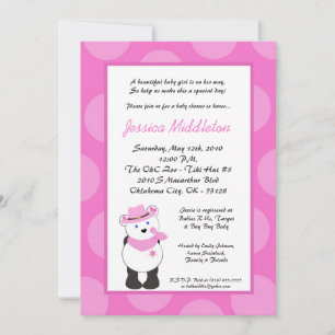 5x7 Girl Pink Panda Cowgirl Baby Shower Invitation