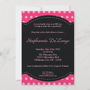 5x7 Girl Pink Polkadot Poke Baby Shower Invitation
