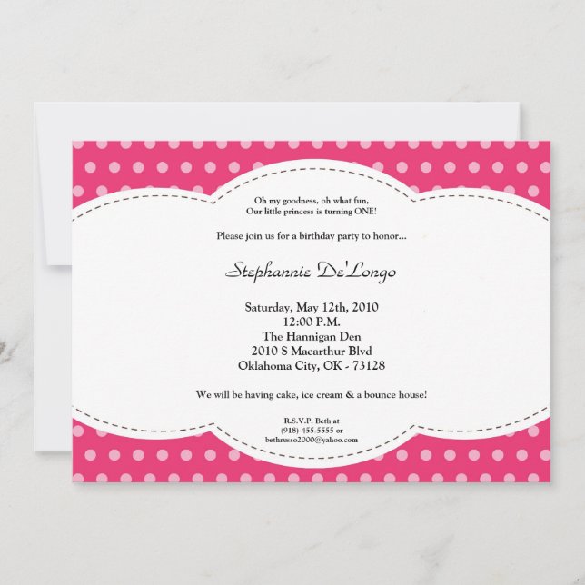 5x7 Girl Pink Polkadot Poke Birthday Invitation (Front)