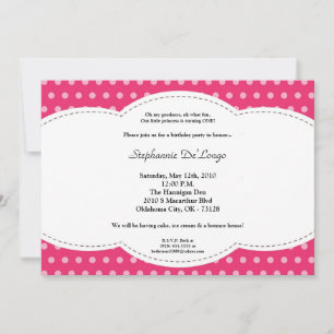 5x7 Girl Pink Polkadot Poke Birthday Invitation