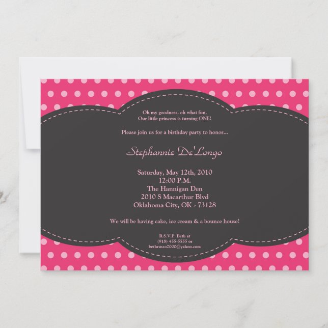 5x7 Girl Pink Polkadot Poke Birthday Invitation (Front)