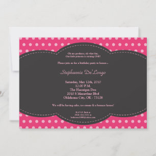 5x7 Girl Pink Polkadot Poke Birthday Invitation