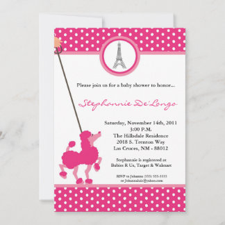 5x7 Girl Pink Poodle Paris Baby Shower Invitation