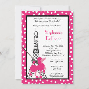 5x7 Girl Pink Poodle Paris Baby Shower Invitation