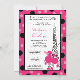 5x7 Girl Pink Poodle Paris Birthday Par Invitation