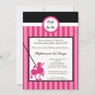 5x7 Girl Pink Poodle Paris Birthday Par Invitation