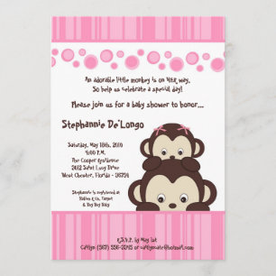 5x7 Girl Pink Pop Monkey Baby Shower Invitation