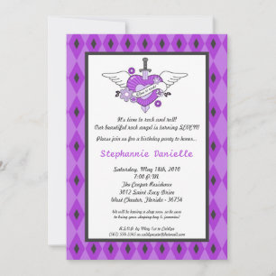 5x7 Girl Punk Rock Tatto Birthday Party Invitation