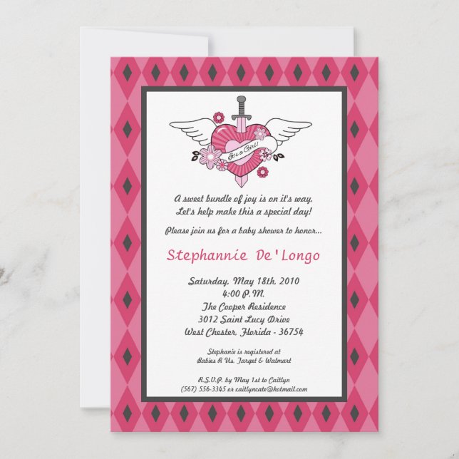 5x7 Girl Punk Rock Tattoo Baby Shower Invitation (Front)