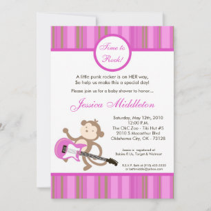 5x7 Girl Punk Rocker Monkey Baby Shower Invitation