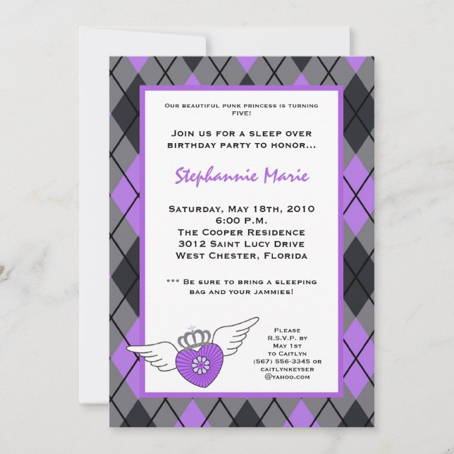 5x7 Girl Punk Tattoo EMO Birthday Party Invitation (Front)