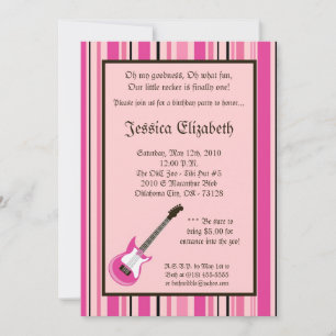 5x7 Girl Rocker Guitar Birthday Party Invitation