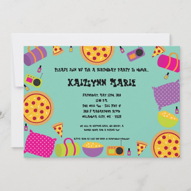 5x7 Girl Slumber Makeove Birthday Party Invitation (Front)