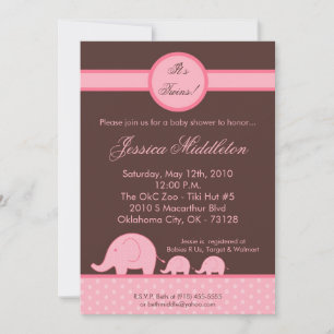 5x7 Girl Twins Mod Elephant Baby Shower Invitation