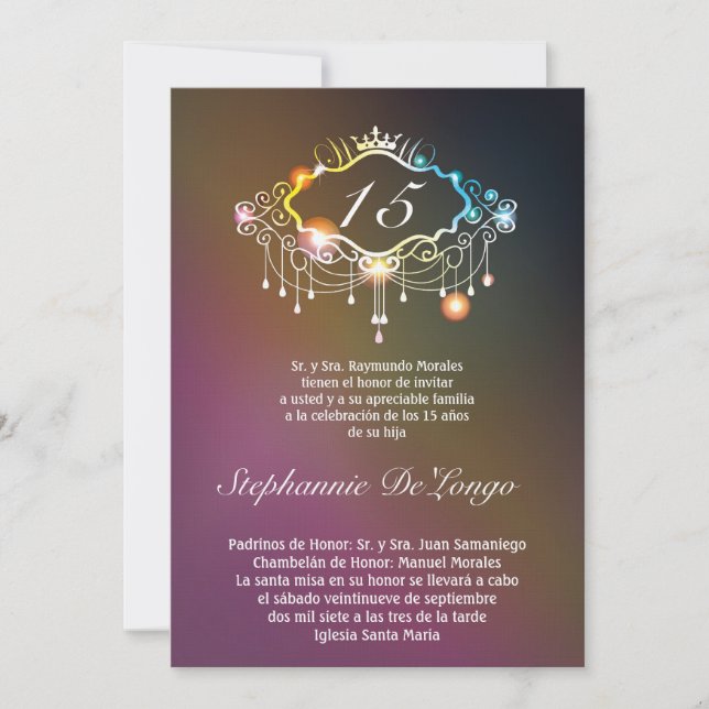 5x7 Girly Crown Quinceanera Birthday Invitation (Front)