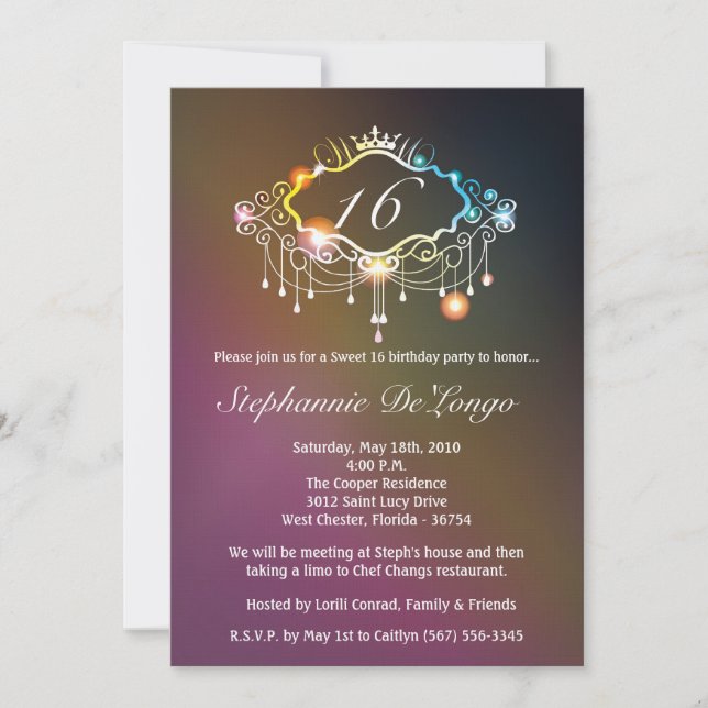 5x7 Girly Crown Sweet 16 Birthday Invitation (Front)