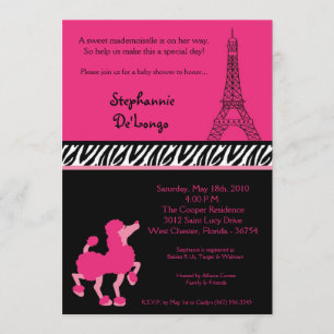 5x7 Girly Pink Poodle Paris Baby Shower Invitation