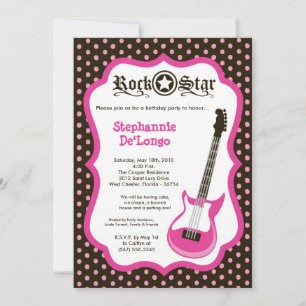 5x7 Girly Pink Rock Guitar Birthday Par Invitation