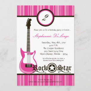 5x7 Girly Pink Rock Guitar Birthday Par Invitation