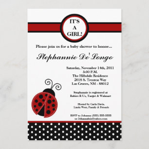 5x7 Girly Red Lady Bug Baby Shower Invitation