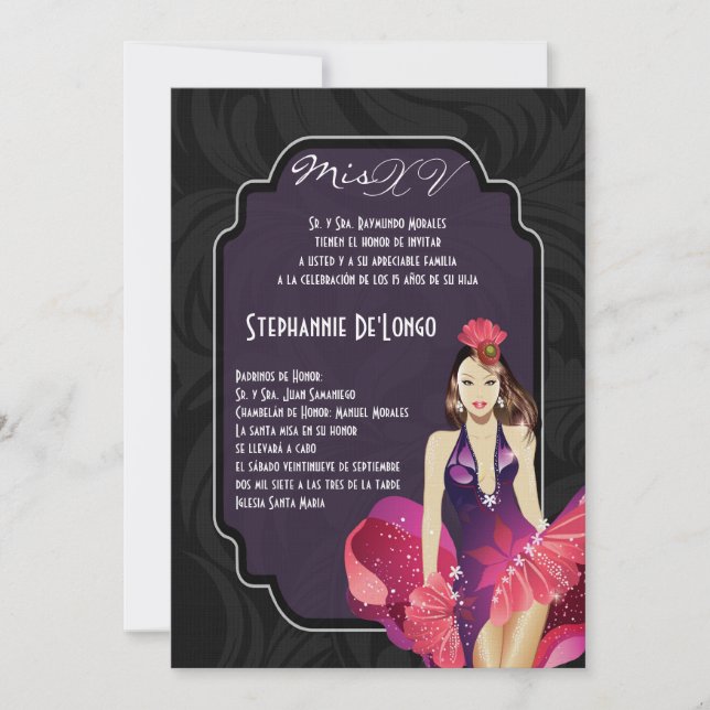 5x7 Glamour Girl Quinceanera Birthday Invitation (Front)