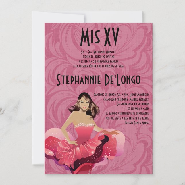 5x7 Glamour Girl Quinceanera Birthday Invitation (Front)