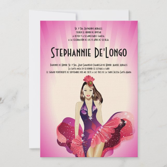5x7 Glamour Girl Quinceanera Birthday Invitation (Front)