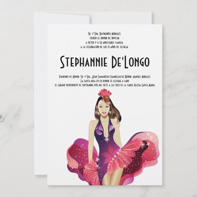5x7 Glamour Girl Quinceanera Birthday Invitation (Front)