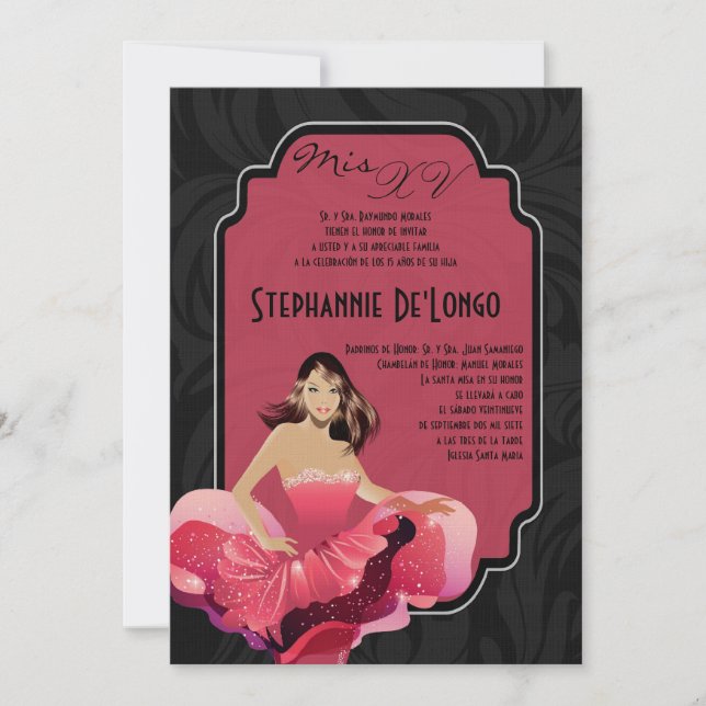 5x7 Glamour Girl Quinceanera Birthday Invitation (Front)