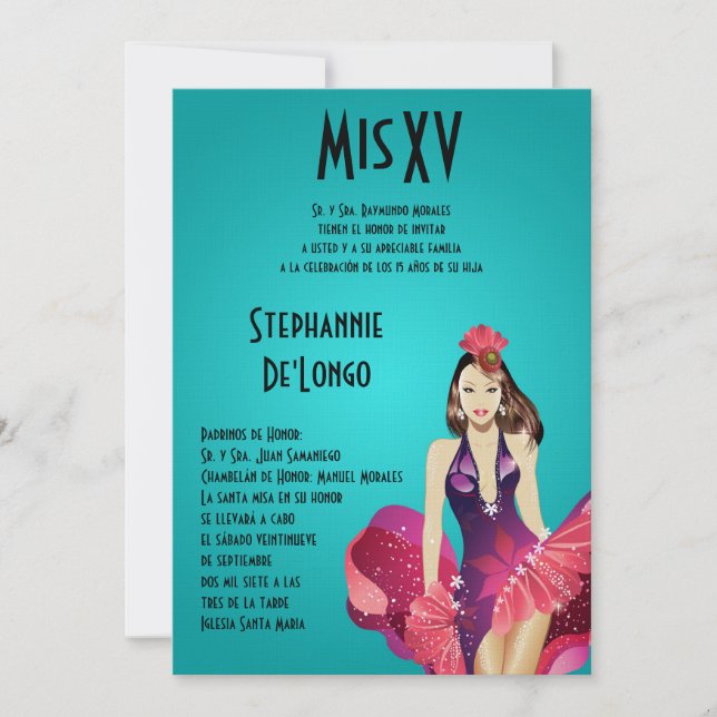 5x7 Glamour Girl Quinceanera Birthday Invitation (Front)